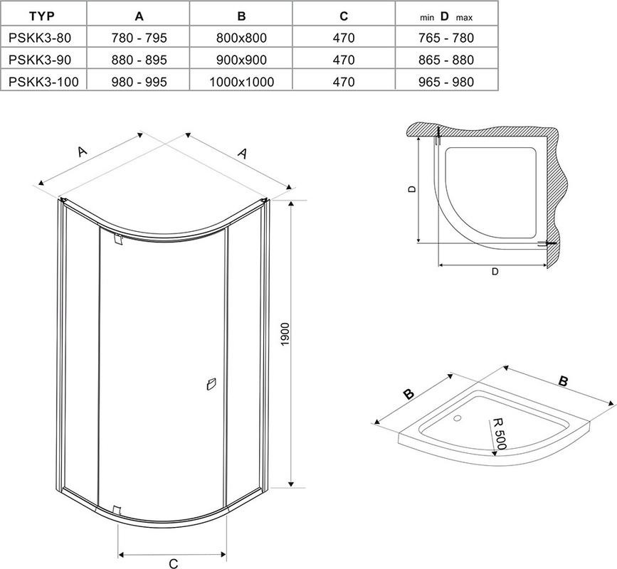 Ravak Pivot PSKK3-80 душевое ограждение 80*80*190 A 37644C00Z1