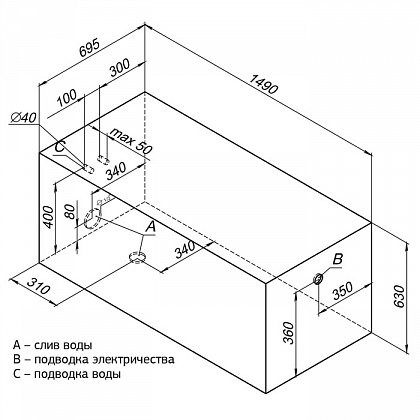 Aquanet Roma 150*70 ванна акриловая с каркасом 00205541