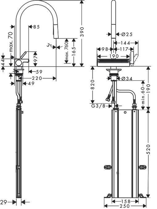 Hansgrohe Aquno Select M81 Кухонный смеситель 170 с вытяжным душем, 3jet, sBox хром 73831000