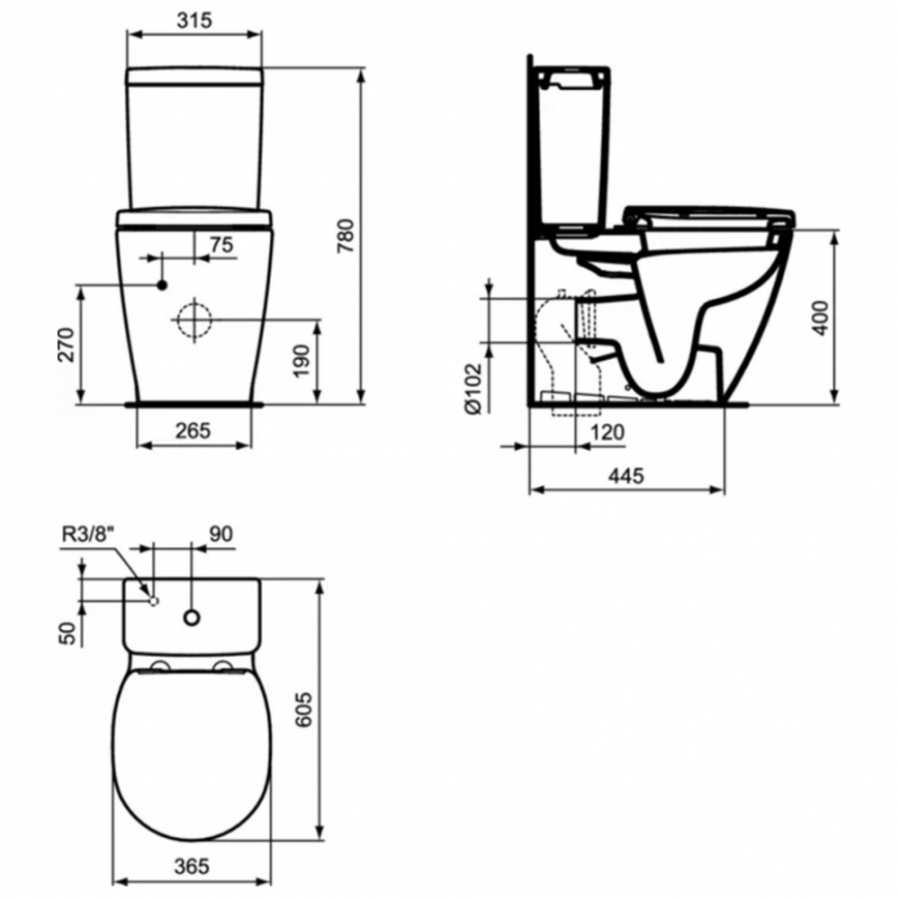 Ideal Standard Connect напольный унитаз с бачком E119601+E797001