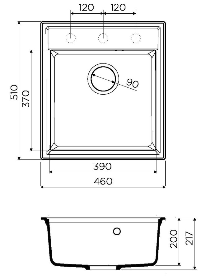 Omoikiri Daisen 46-BL 4993614 кухонная мойка аrtgranit черный 46х51 см