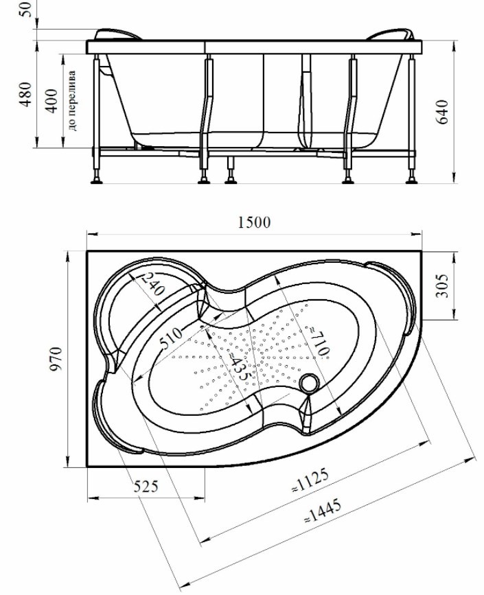 Wachter Ирма 2 150x97 см ванна акриловая асимметричная с гидромассажем и фронтальной панелью хром левая