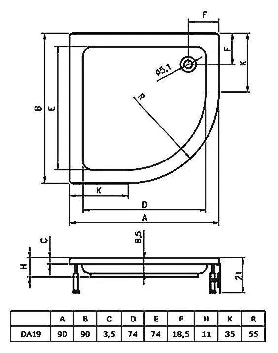 Riho 210 душевой поддон акриловый 90х90 DA1900500000000