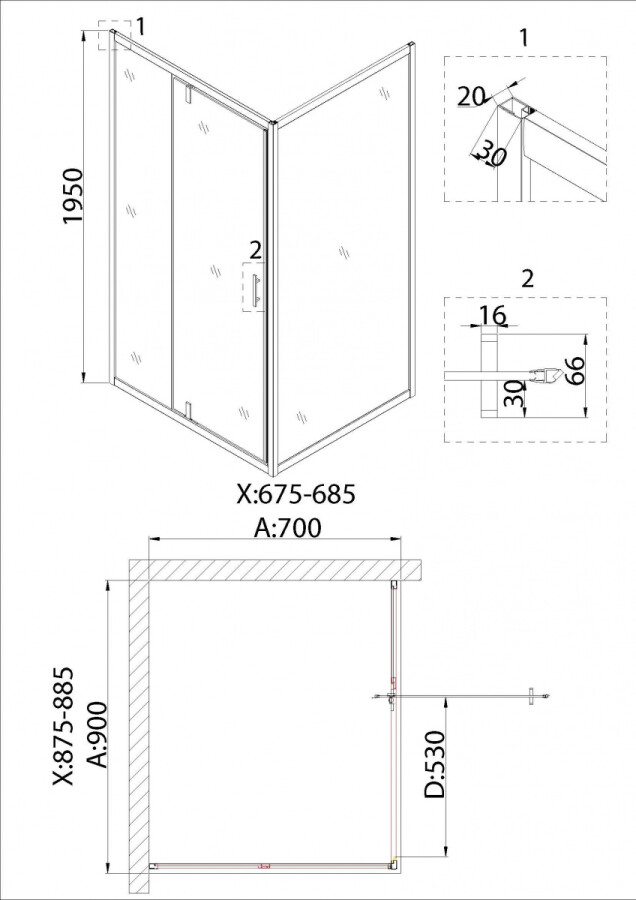 Душевой уголок 90x70 Niagara NG-63-9A-A70