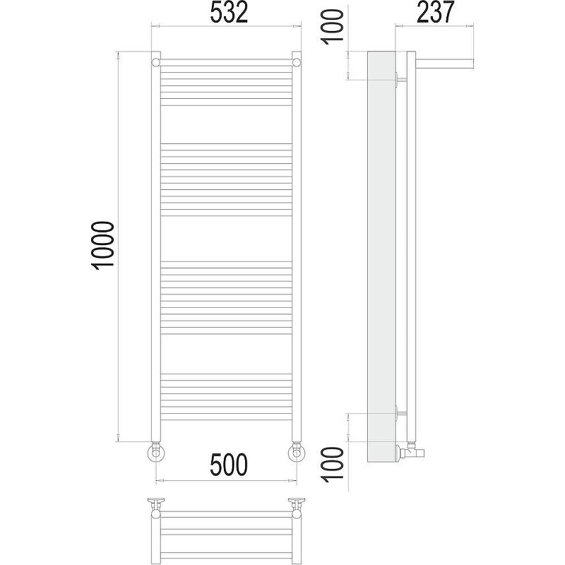 Водяной полотенцесушитель Terminus Аврора с полкой П20 532/1000/500 Нижнее подключение 4670078529442