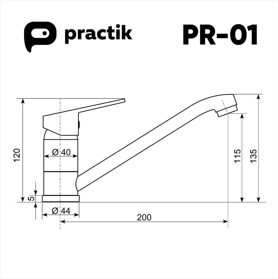 Смеситель для кухни Ulgran Practik PR-01-004, черный оникс