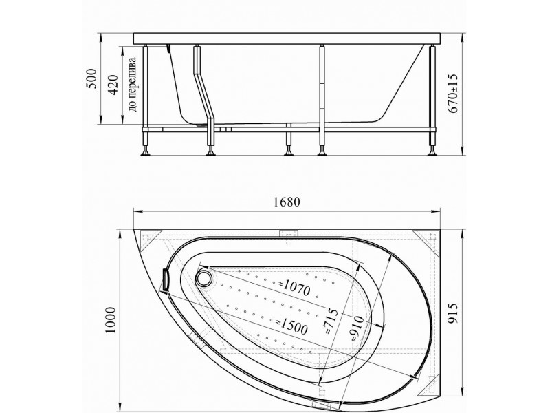 Wachter Бергамо 168x100 см ванна акриловая асимметричная с гидромассажем и фронтальной панелью белая левая
