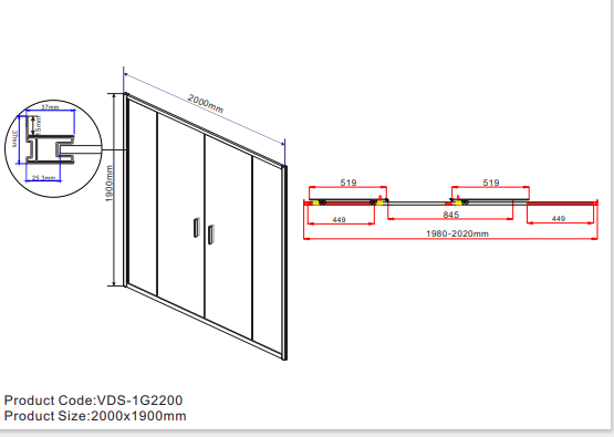 Vincea Garda душевая дверь VDS-1G2200CH профиль хром, рифленое