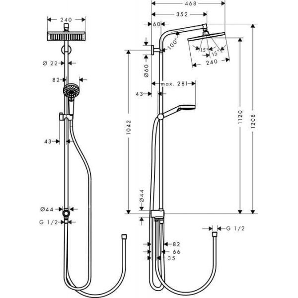 Hansgrohe Crometta 240 E 1jet Showerpipe 27298000 Душевая система с изливом