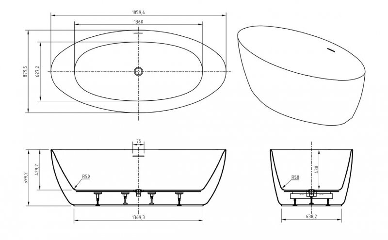 BelBagno BB707-1860-880 Акриловая ванна отдельностоящая, полукруглая