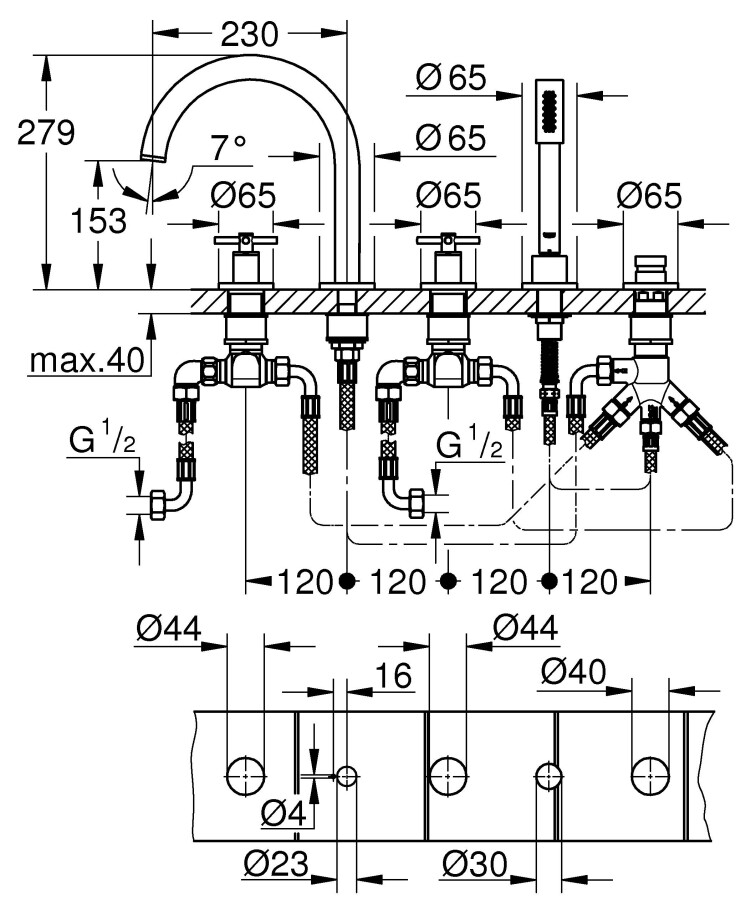 Grohe Atrio New 19923003 смеситель на борт ванны хром