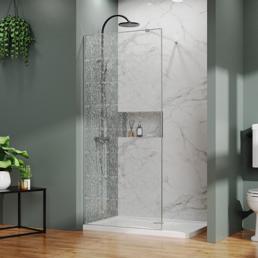 Душевая перегородка Azario Walk-in 900x2000 в рамке, "Битое стекло", толщина стекла 13 мм, профиль хром AZ-275-90-CH-CBR