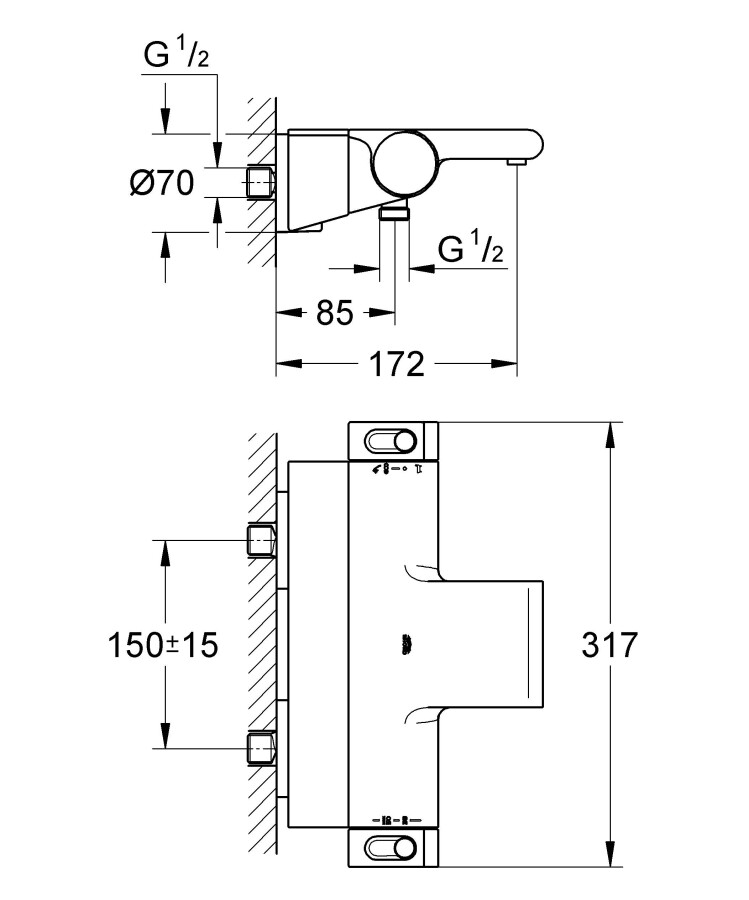 Grohe Grohtherm 2000 34467001 смеситель для ванны хром