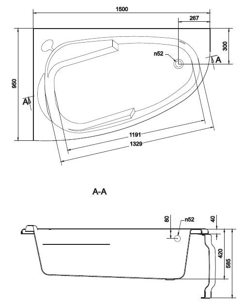 Cersanit Joanna 140*90 ванна акриловая асимметричная R 63335