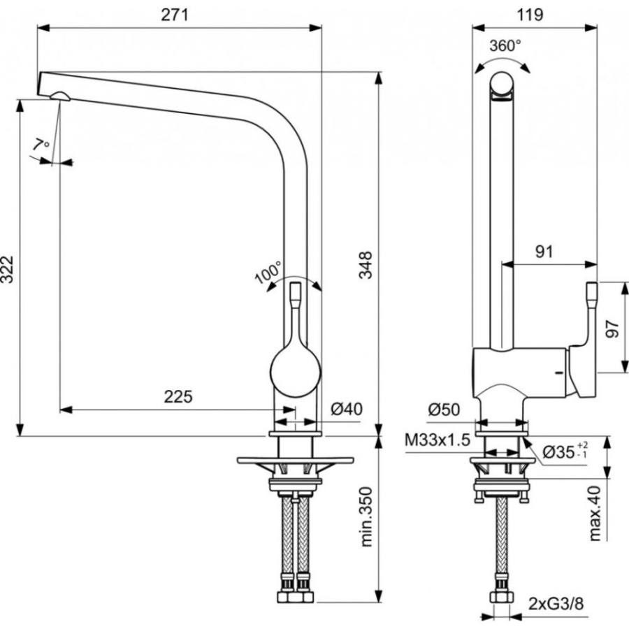 Ideal Standard Ceraline смеситель для кухни BC174XG