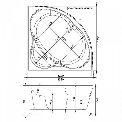 Aquanet Vitoria 130*130 ванна акриловая угловая с каркасом 00205371