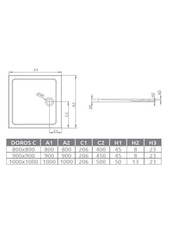 Radaway Doros C900 90*90*5,5 душевой поддон акриловый SDRC9090-01