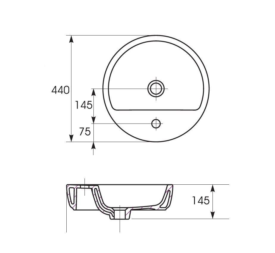 Cersanit Caspia 44 Ring UM-CAS44/1-R раковина накладная