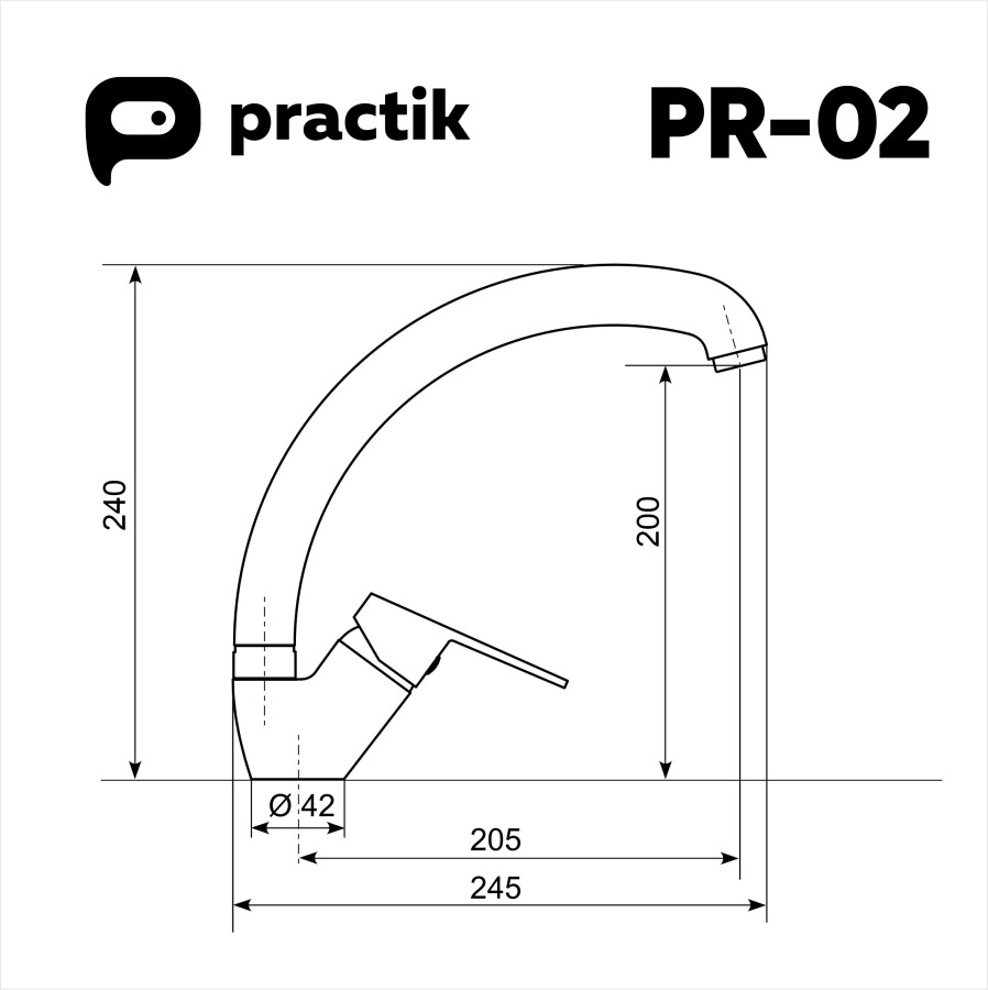 Смеситель для кухни Ulgran Practik PR-02-003, светло-серый