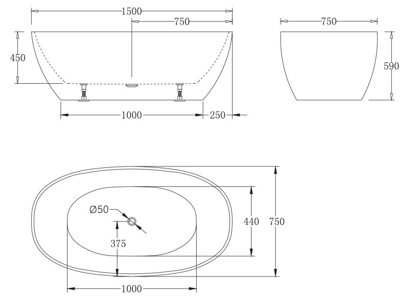 BelBagno ванна отдельностоящая овальная 150х75 BB81-1500-W0