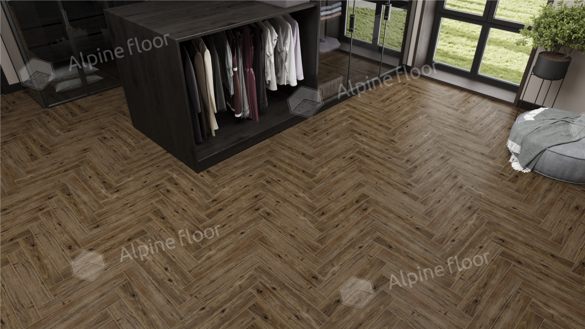 Ламинат Alpine Floor Herringbone 12 Pro, LF106-10A Дуб Бордо 606 х 101 х 12 mm