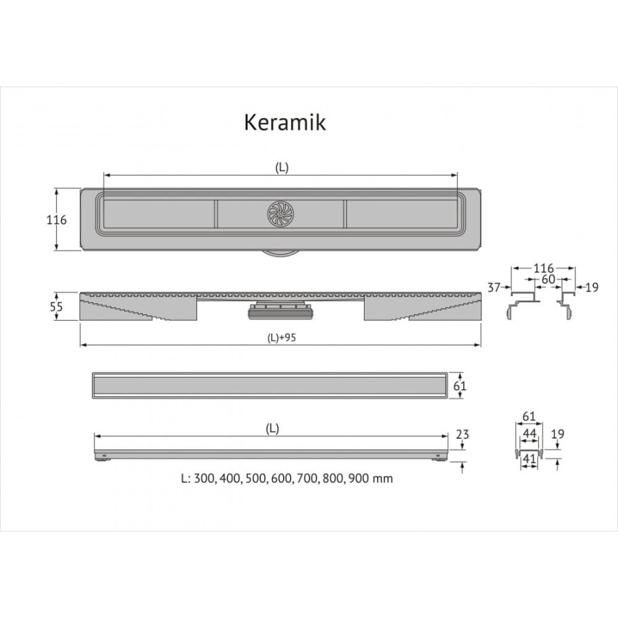 Berges Wasserhaus B1 Keramik Black 095117 Душевой лоток 600 мм