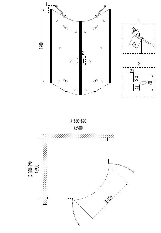 Душевой уголок 90x90 Niagara Nova NG 6815-08 68150811BLACK