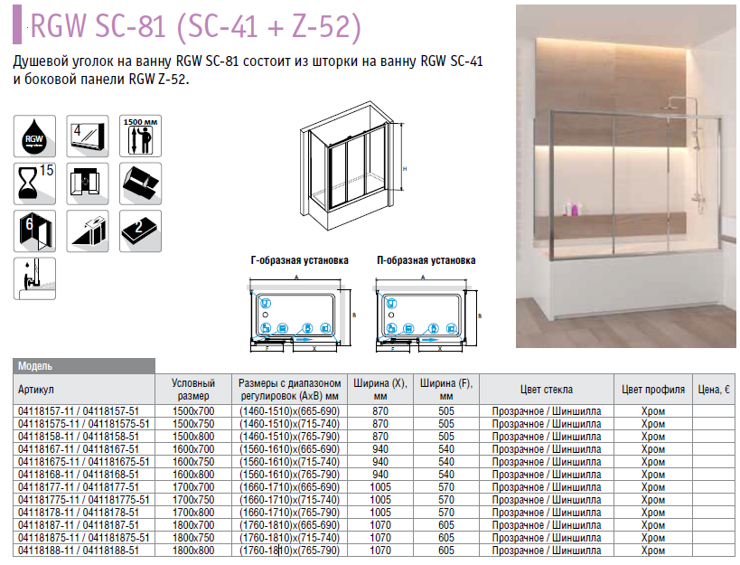 RGW Screens SC-81 041181875-51 180/75*150 шторка на ванну