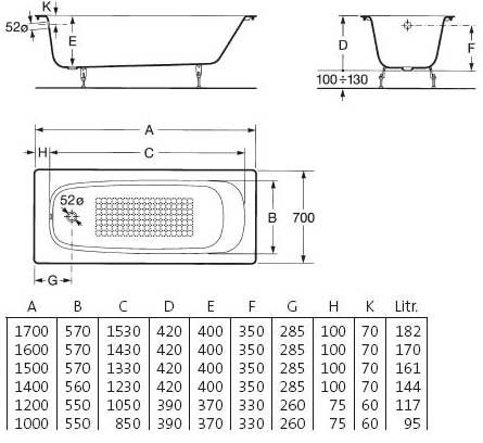 Roca Continental 120*70 ванна чугунная 7.2115.0.600.1