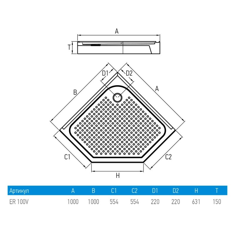 Erlit ER 100V 100*100*15 душевой поддон акриловый
