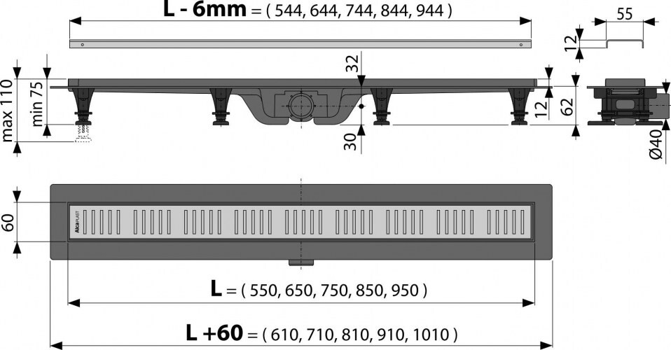 AlcaPlast APZ-10 Simple Душевой лоток 750 мм