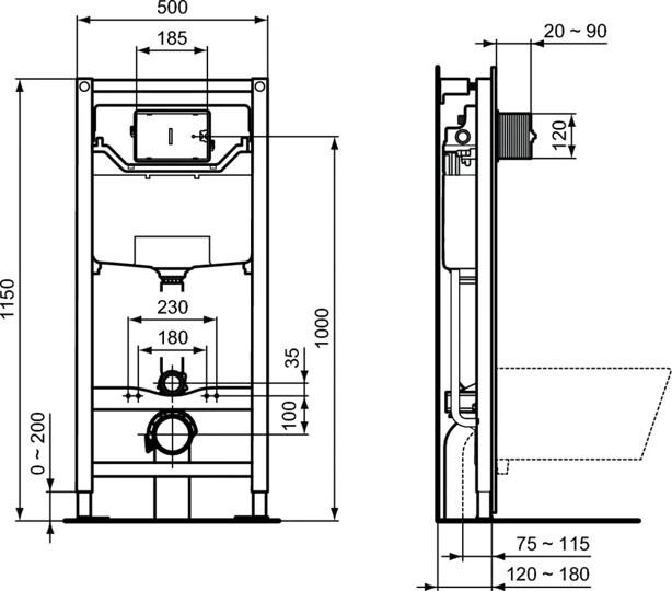 Ideal Standard T387201 комплект T007901 Tesi подвесной унитаз + T352701 Tesi тонкое сидение + R020467 инсталляция PROSYS