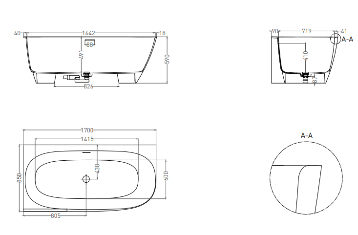 Umy Home UMY NOOK KIT L U-Solid ванна овальная 170х85