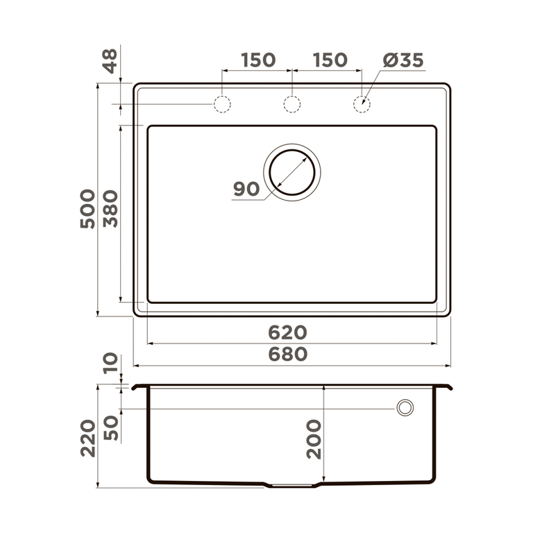 Omoikiri TEDORI 68 мойка кухонная черный 4993964