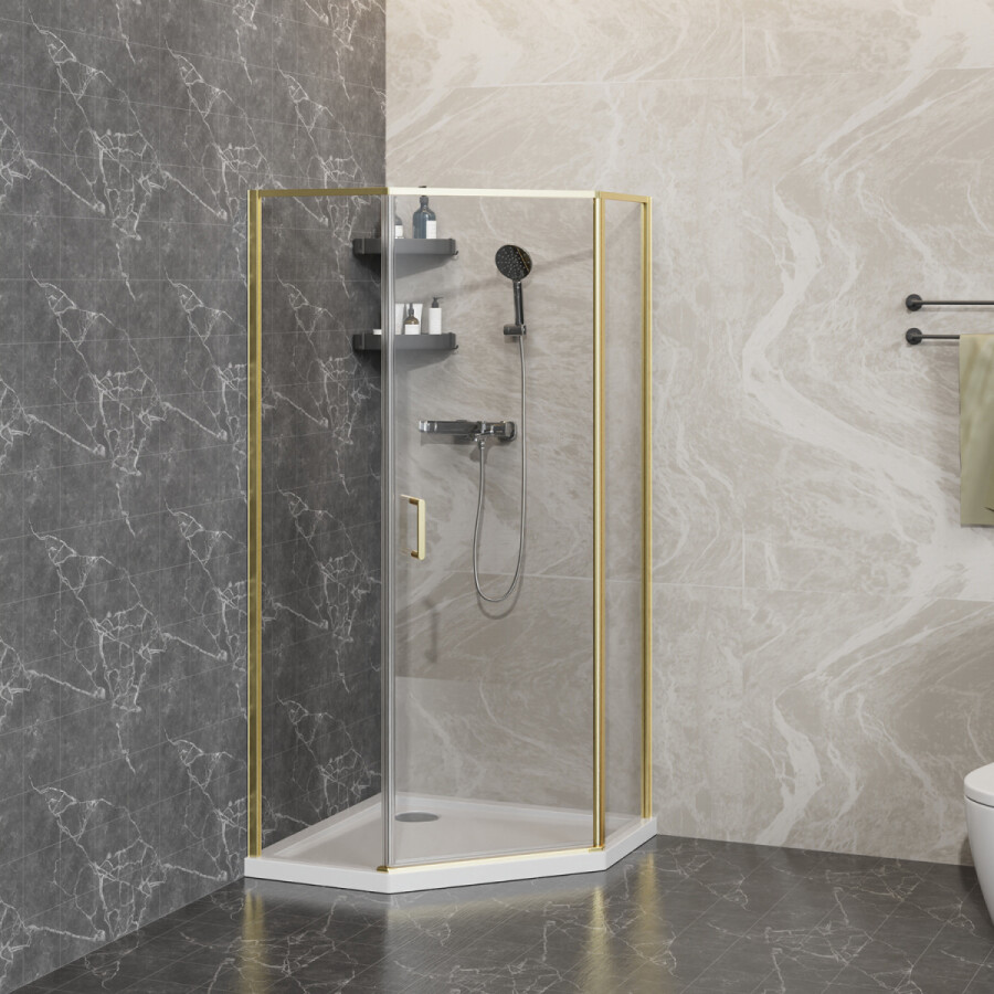 Душевое ограждение Azario SAKURA 900х900х1950 прозрачное стекло 6 мм, профиль брашированное золото AZ-21C-90-BGL-CL