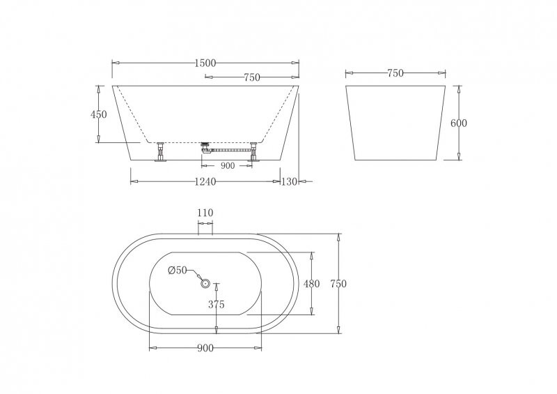 BelBagno ванна отдельностоящая овальная 150х75 BB71-1500-W0