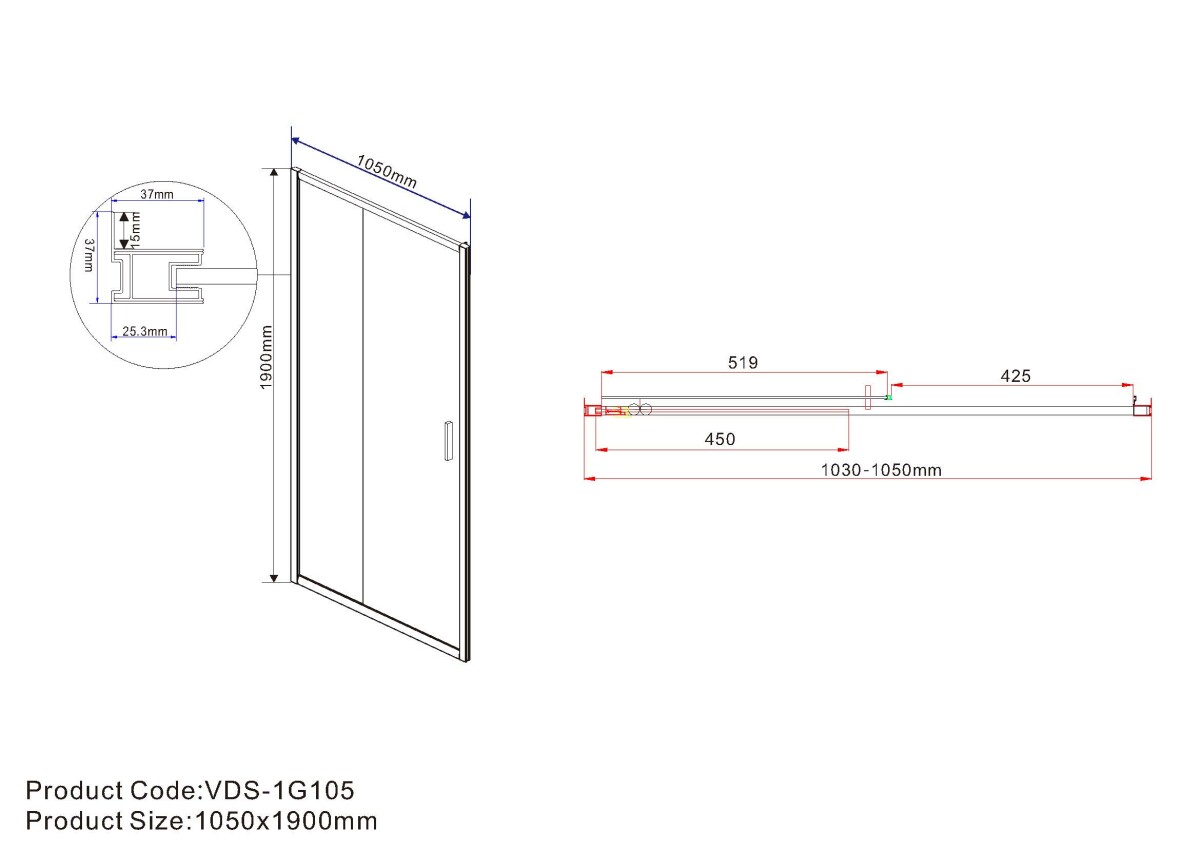 Vincea Garda душевая дверь VDS-1G105CH профиль хром, рифленое