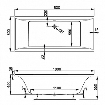 Ванна акриловая Vagnerplast Veronela прямоугольная 180x80 белая VPBA180VEA2X-04