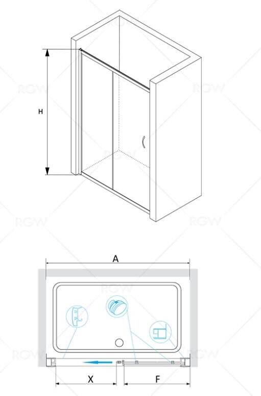 RGW РА-12 душевая дверь 150 см профиль хром, стекло прозрачное 01081215-11