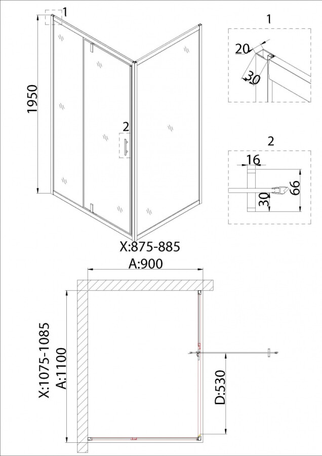 Душевой уголок 110x90 Niagara NG-63-11A-A90