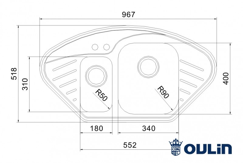 Oulin OL-310 кухонная мойка satin система POP-UP 96.7x51.8 см