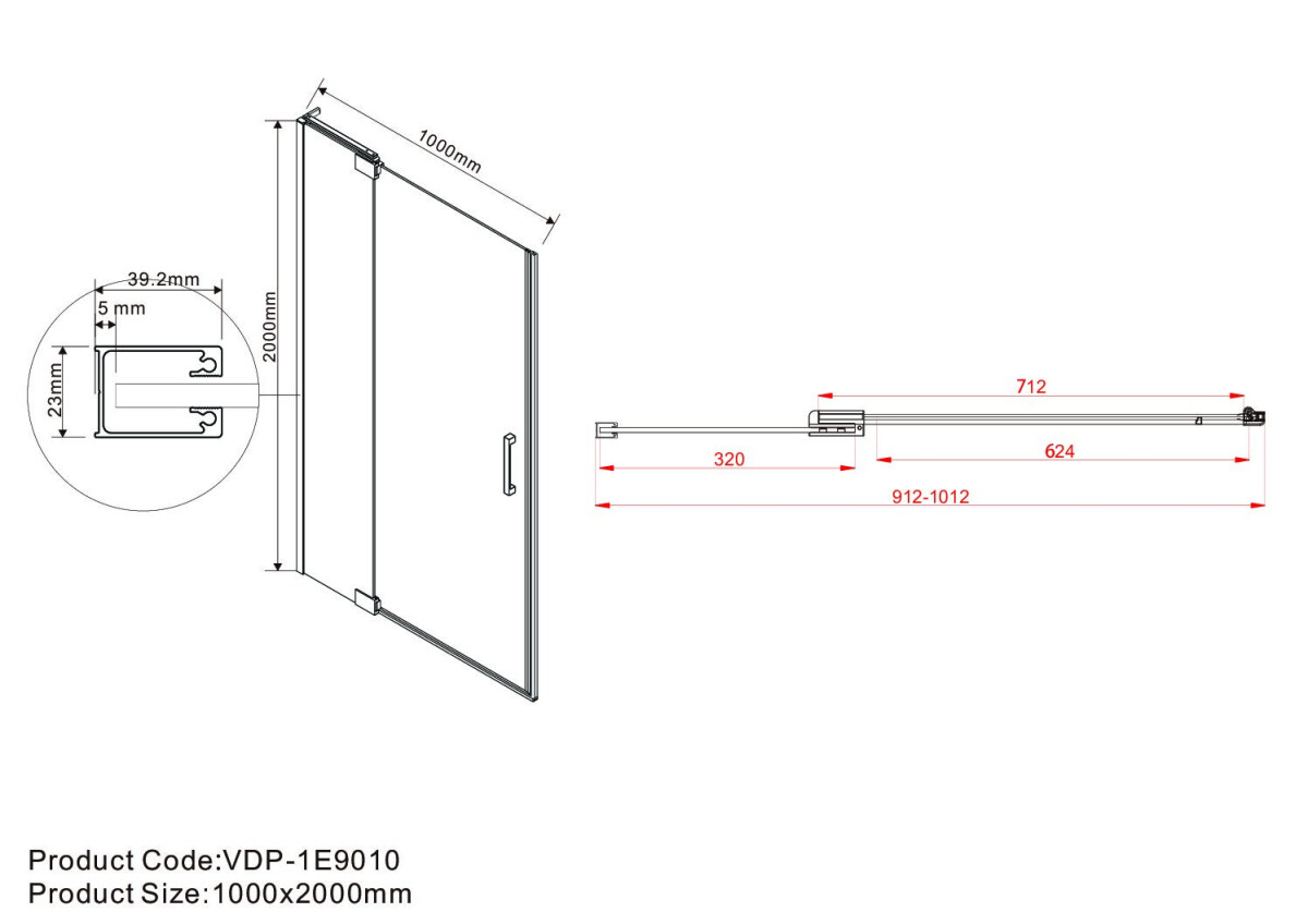 Vincea Extra душевая дверь VDP-1E9010CLB профиль черный, прозрачное