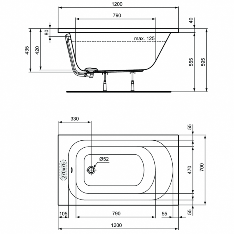 Ideal Standard Simplycity ванна акриловая прямоугольная 120х70 W004001