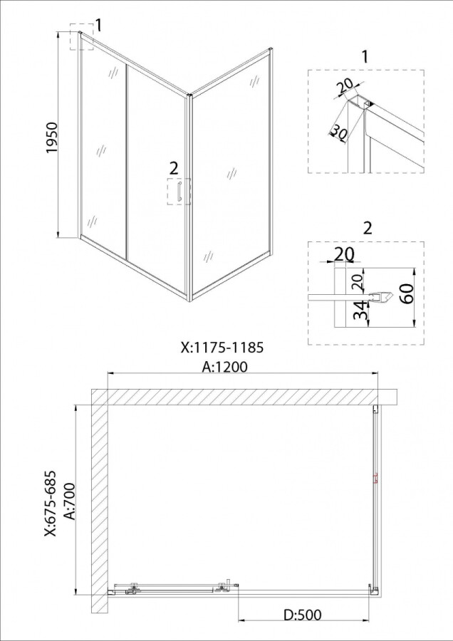 Душевой уголок 120x70 Niagara NG-82-12AB-A70B