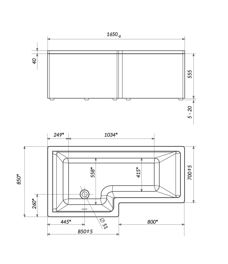 Marka One Linea 165*85 ванна акриловая прямоугольная