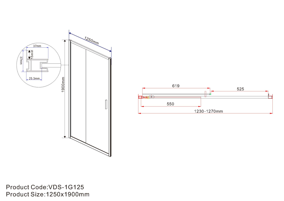 Vincea Garda душевая дверь 125 см черный VDS-1G125CLB