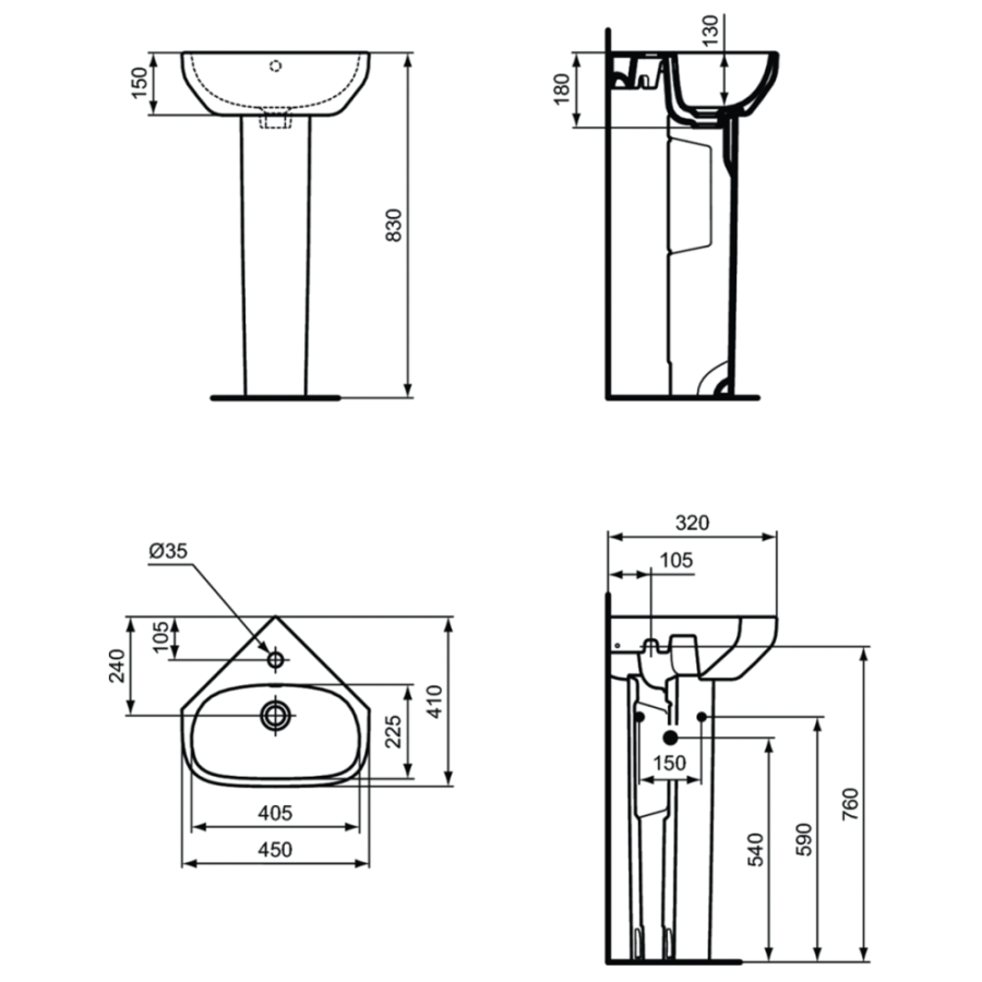 Ideal Standard угловая раковина 45х41 см T471101