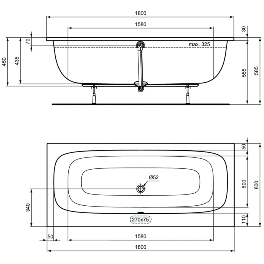 Ideal Standard i.life ванна акриловая прямоугольная 180х80 T476401