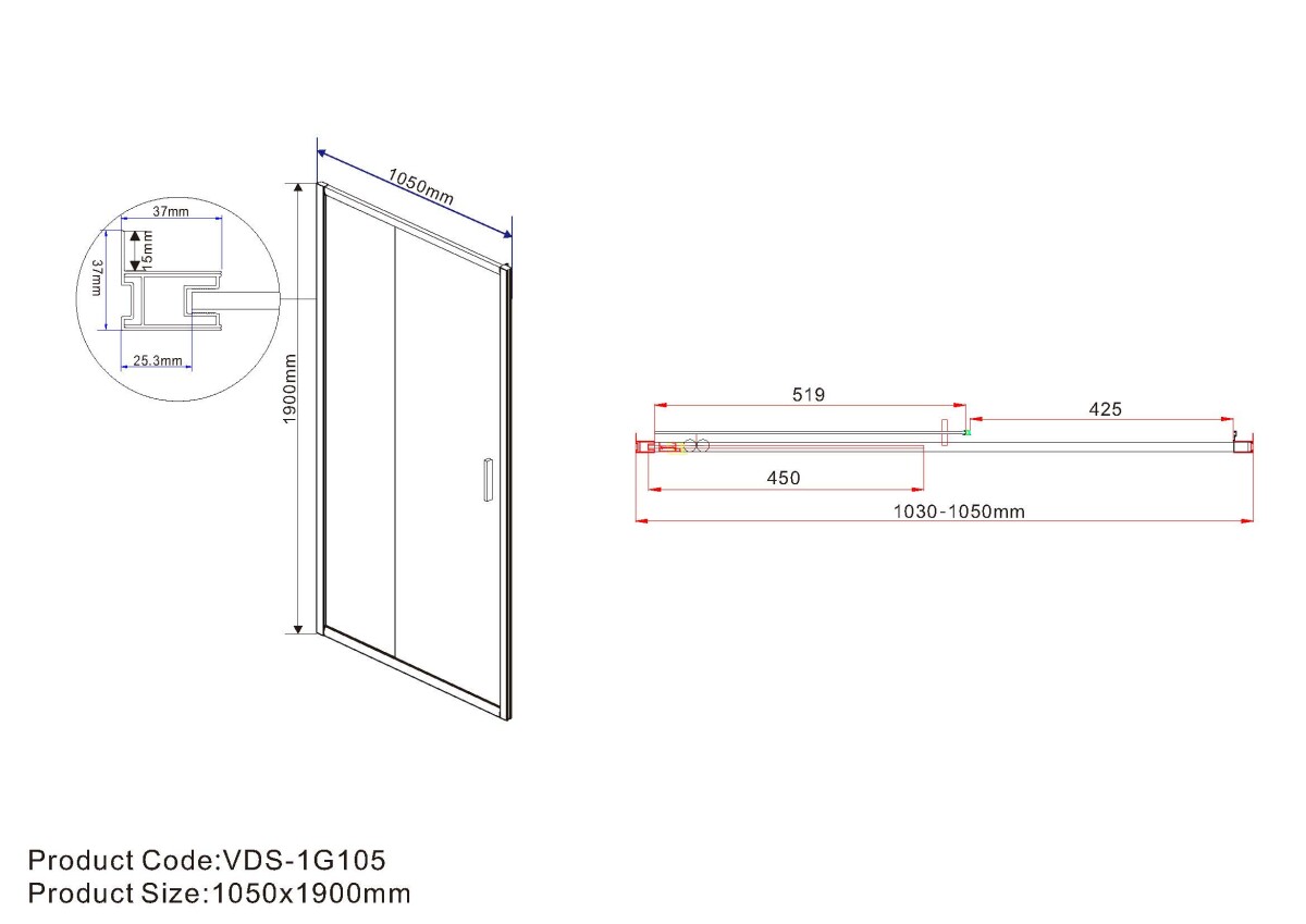 Vincea Garda душевая дверь VDS-1G105CL профиль хром, прозрачное