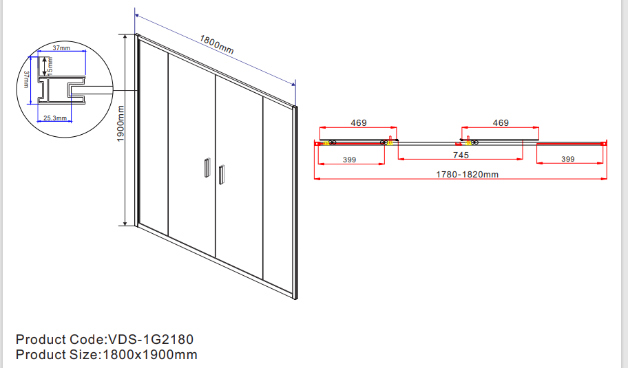 Vincea Garda душевая дверь VDS-1G2180CH профиль хром, рифленое